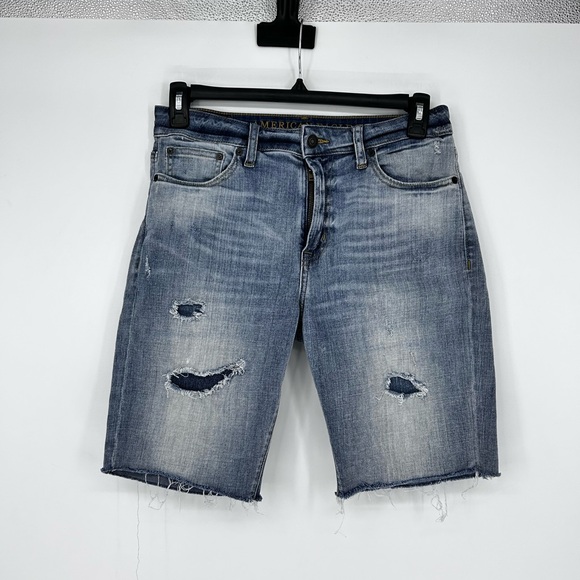 American Eagle Outfitters Men's Blue Distressed Jean Shorts - Picture 1 of 2
